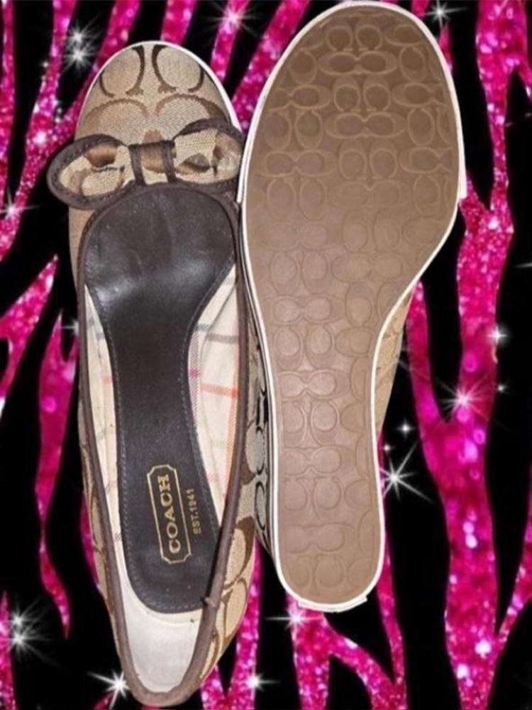 Coach Sweetie 10 Monogram Signature Canvas Ballet Flats Wedges In Tan/Brown